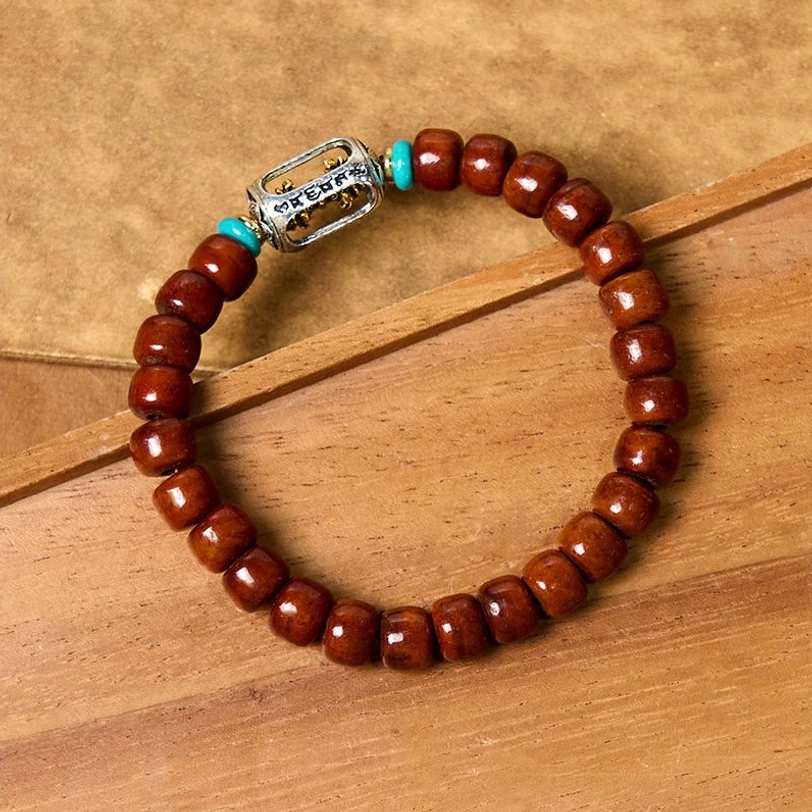 Three-eye Dzi Tibetan bone bead bracelet with authentic handmade craftsmanship
