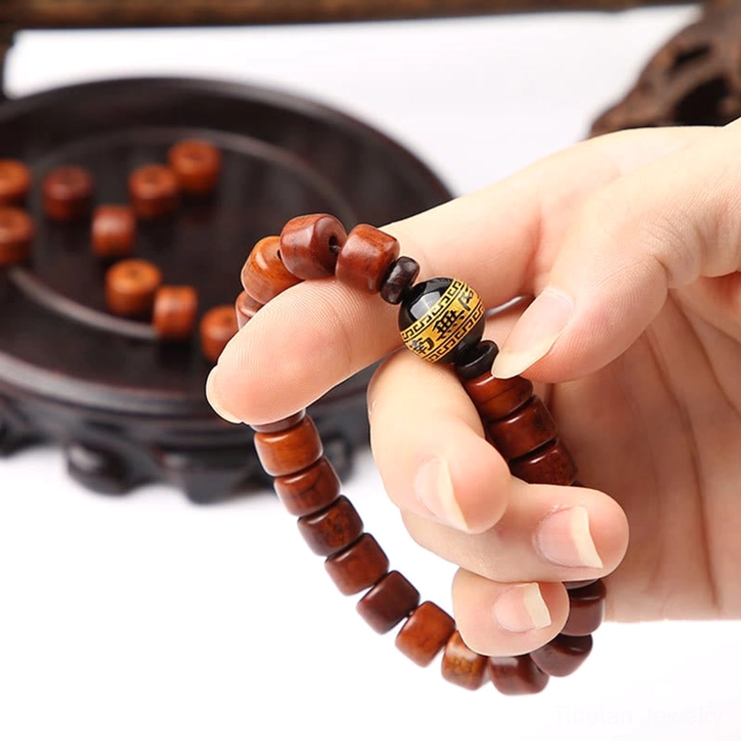 Tibetan three-eyed dzi bead bracelet prosperity longevity career growth symbolic