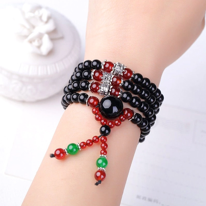 Tibetan 108 bead mala meditation bracelet natural stones obsidian agate tiger eye spiritual tool