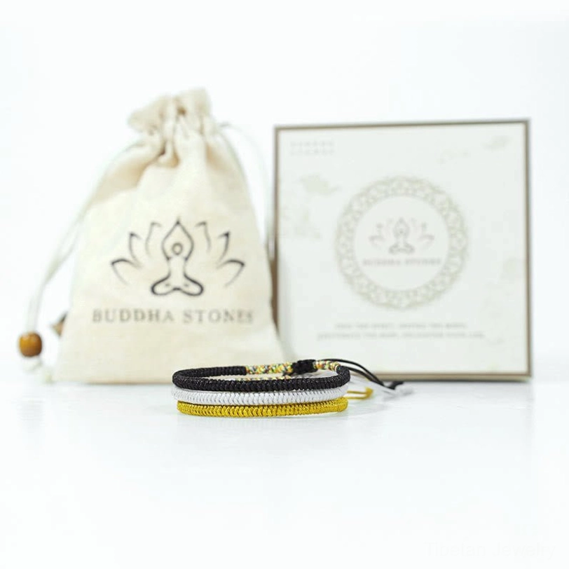 Tibetan protection bracelet gift set packaging with linen bag brand card and sample bracelet