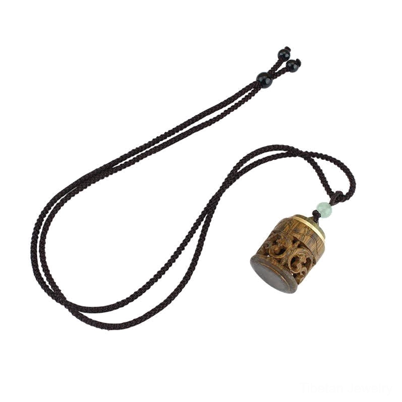 Aromatic green sandalwood Tibetan necklace pendant, traditional sacred wood for meditation and spiritual practice