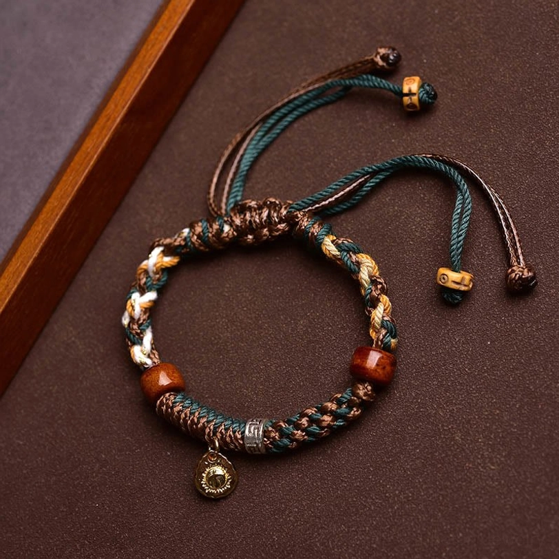 Tibetan handcrafted rope bracelet with natural materials and authentic Buddhist color symbolism