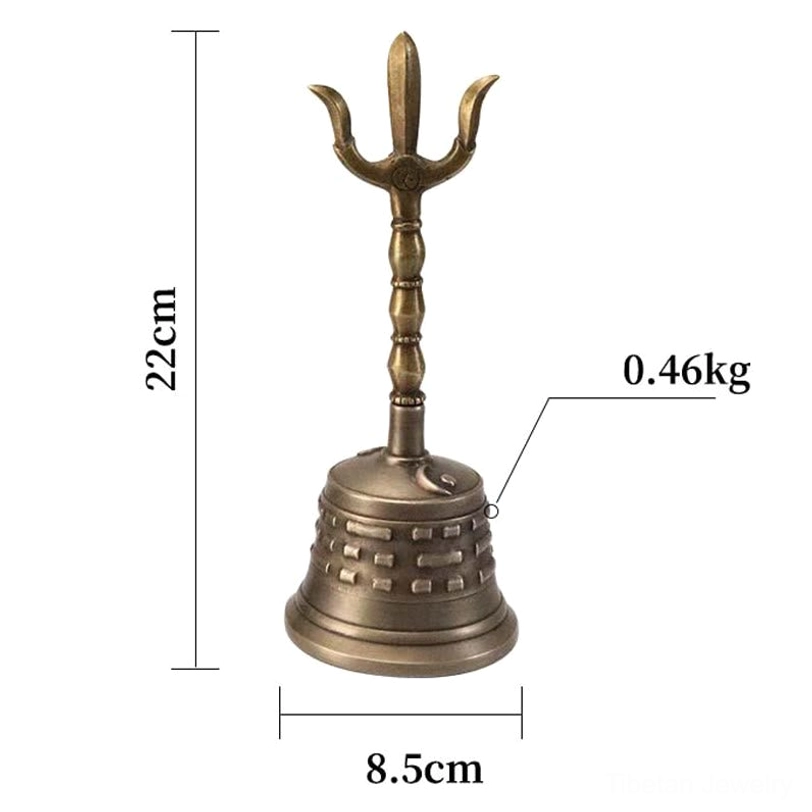 Tibetan meditation bell full view with dimensions 22cm height 8.5cm diameter weight specifications 460g bagua design