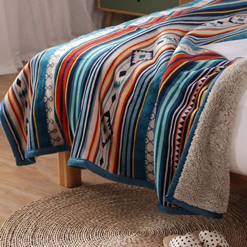 Geometric Tibetan throw blanket gift presentation showing elegant packaging perfect for meaningful gift-giving to spiritual seekers