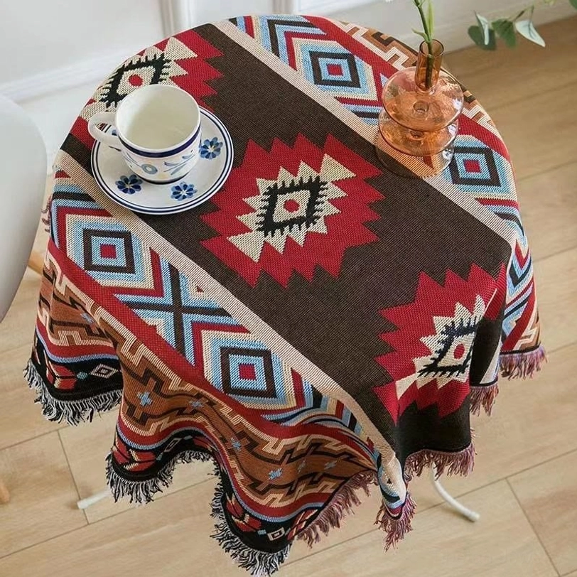 Tibetan tribal blanket meditation mat yoga spiritual practice setting sacred geometry pattern