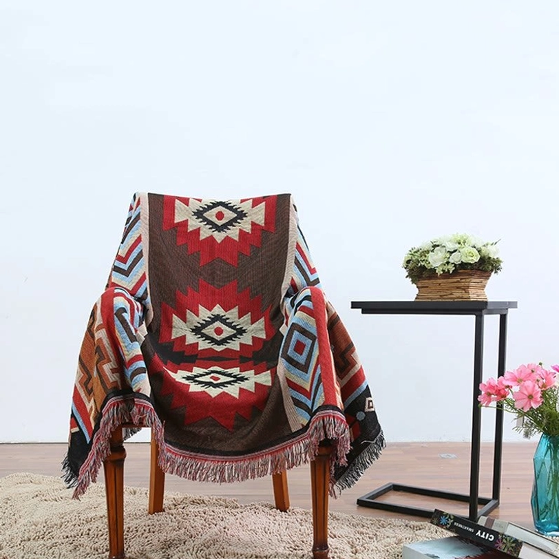 Premium Tibetan throw blanket with sacred geometry patterns ideal for meditation spaces and home decor
