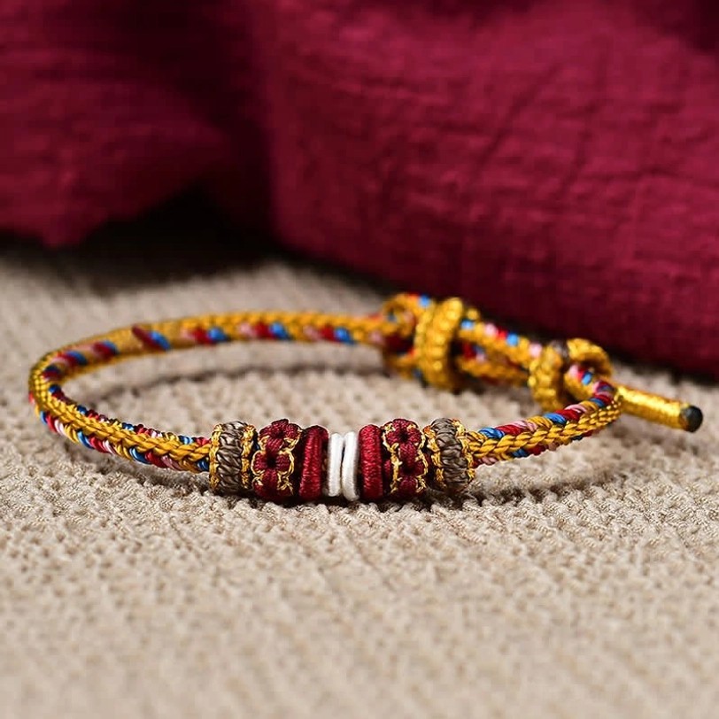 Tibetan protection string bracelet artistic display highlighting craftsmanship