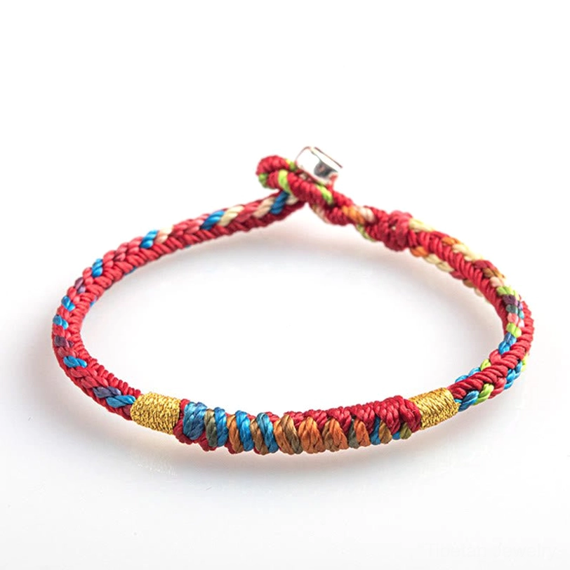 Handmade Tibetan blessing bracelet with alloy clasp option, traditional Buddhist protection cord accessory