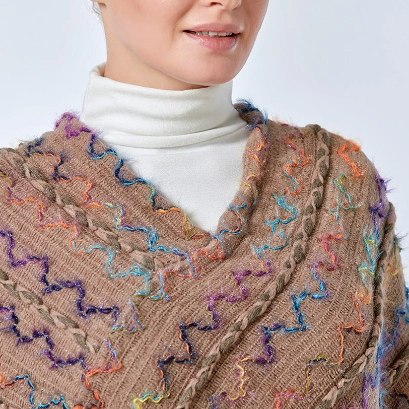 Tibetan boho poncho shawl with authentic striped pattern and artistic tassels