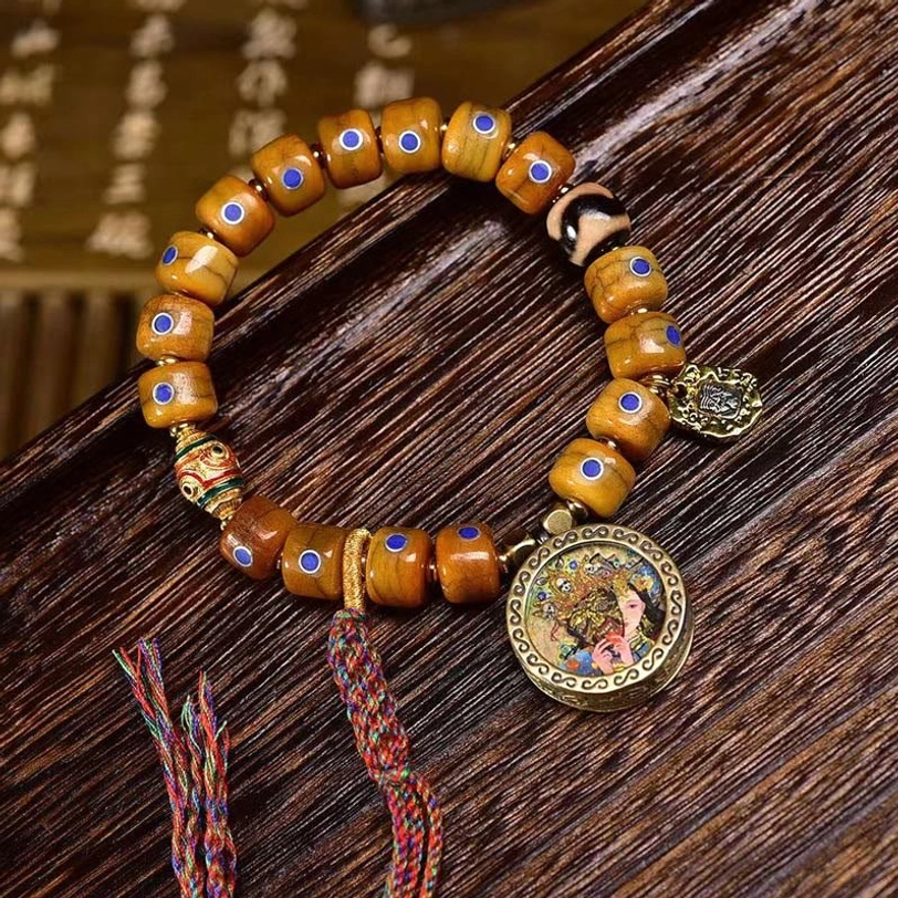 Tibetan bone bead bracelet B Style with Lazurite and Copper, elastic band wristband