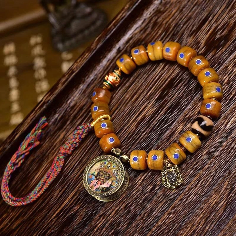 Authentic Tibetan bone bead bracelet detail showing craftsmanship and bead quality
