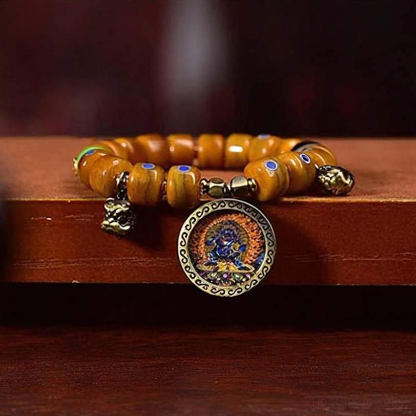 Handmade Tibetan bone bead bracelet with Copper connectors and healing crystal energy