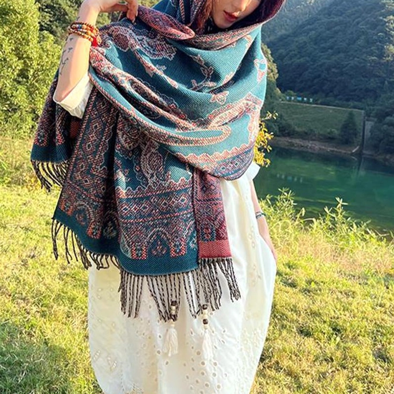Tibetan traditional shawl showing all available color variants side by side