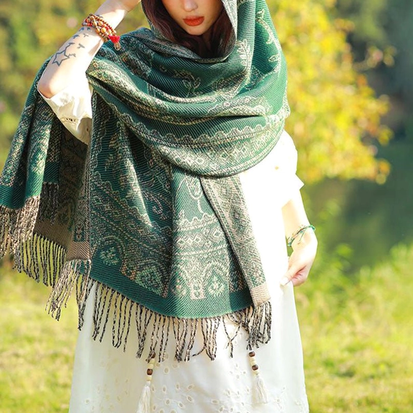 Tibetan ethnic leaf shawl with traditional patterns suitable for yoga and meditation