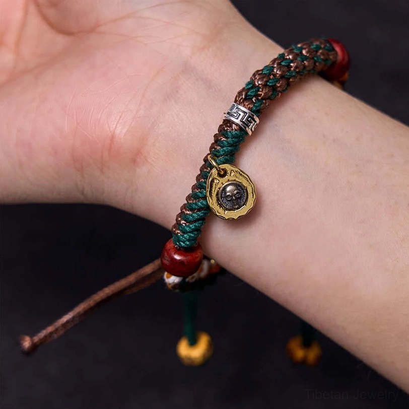 Premium Tibetan rope bracelet with bone beads and adjustable drawstring closure for comfortable daily wear