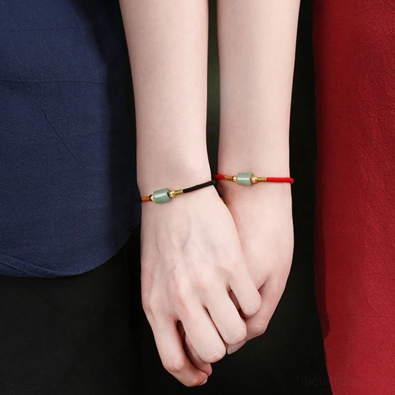 Authentic Tibetan woven lucky bracelet green aventurine and red stone options with adjustable fit for all wrist sizes