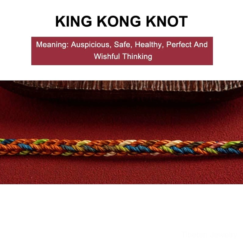 Braided rope section of King Kong knot protection bracelet showing continuous multicolored twisted weave texture
