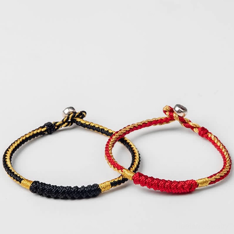 Tibetan handmade braided protection bracelet lifestyle detail shot, rope weave and clasp mechanism