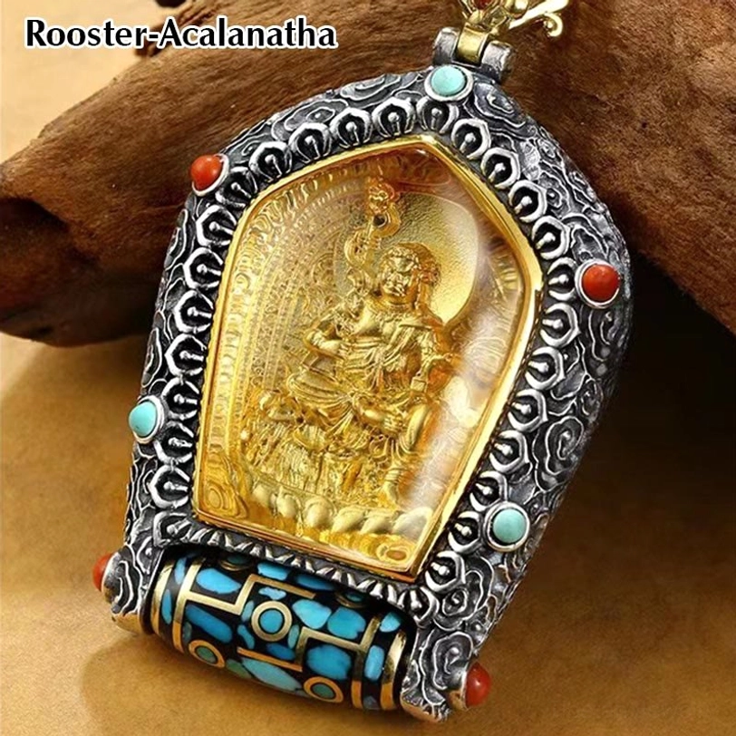 Complete Tibetan zodiac Buddha necklace with chain full length product shot