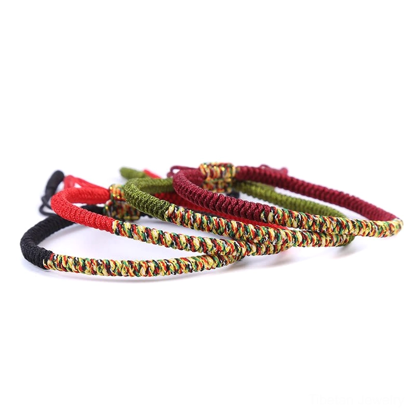 Tibetan Buddhism sacred King Kong knot multicolor braided bracelet, red thread fate symbol spiritual protection talisman