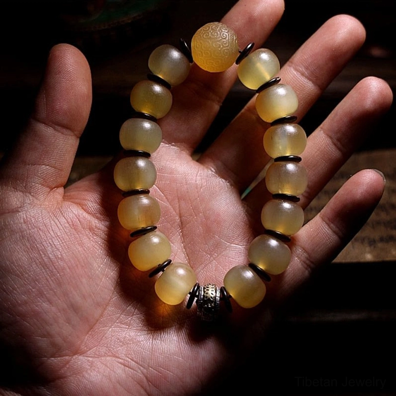 Tibetan Buddhist Om Mani Padme Hum sheep horn bracelet for meditation and spiritual practice