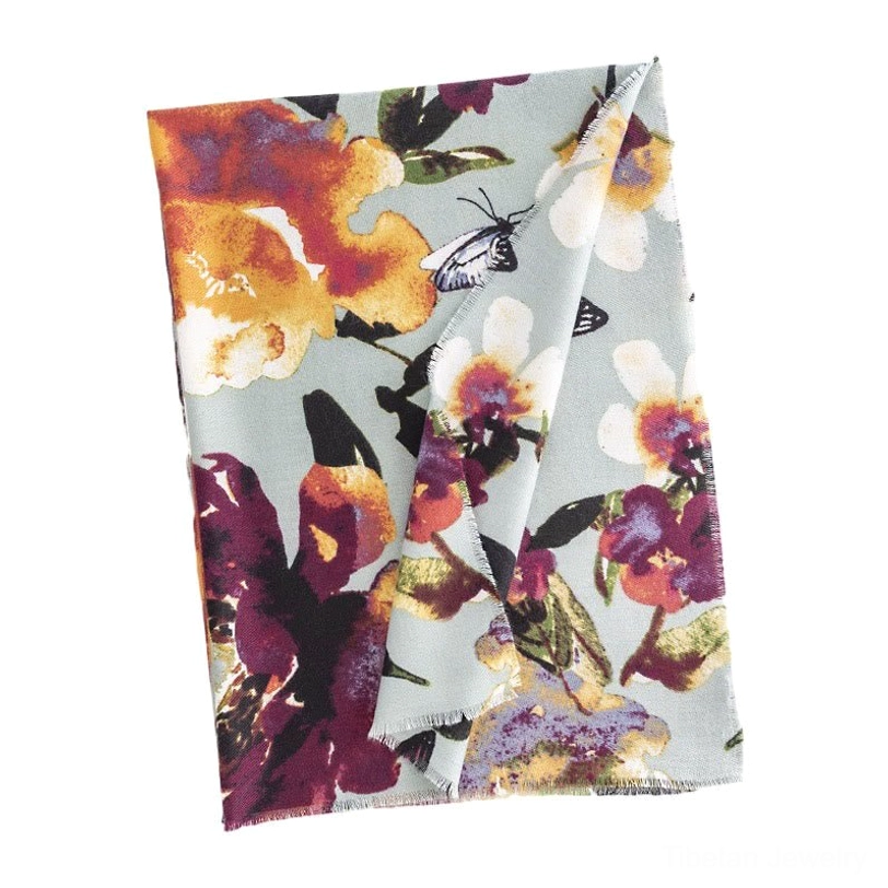 Tibetan butterfly floral scarf versatile styling and layering fashion options