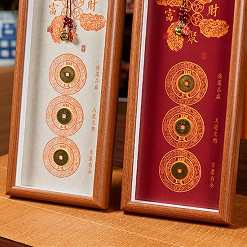Tibetan cinnabar fortune photo frame wall mount and tabletop display options - home décor placement