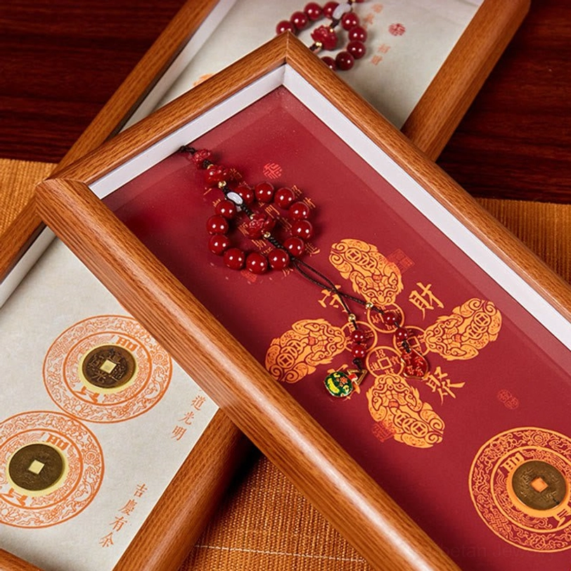 Tibetan cinnabar copper coin fortune photo frame spiritual protection and prosperity home ornament