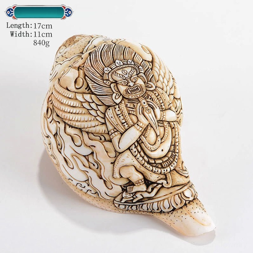 Handcrafted Tibetan conch shell with Dorje Phurba Buddha engraving protective symbol 17x11cm shankha