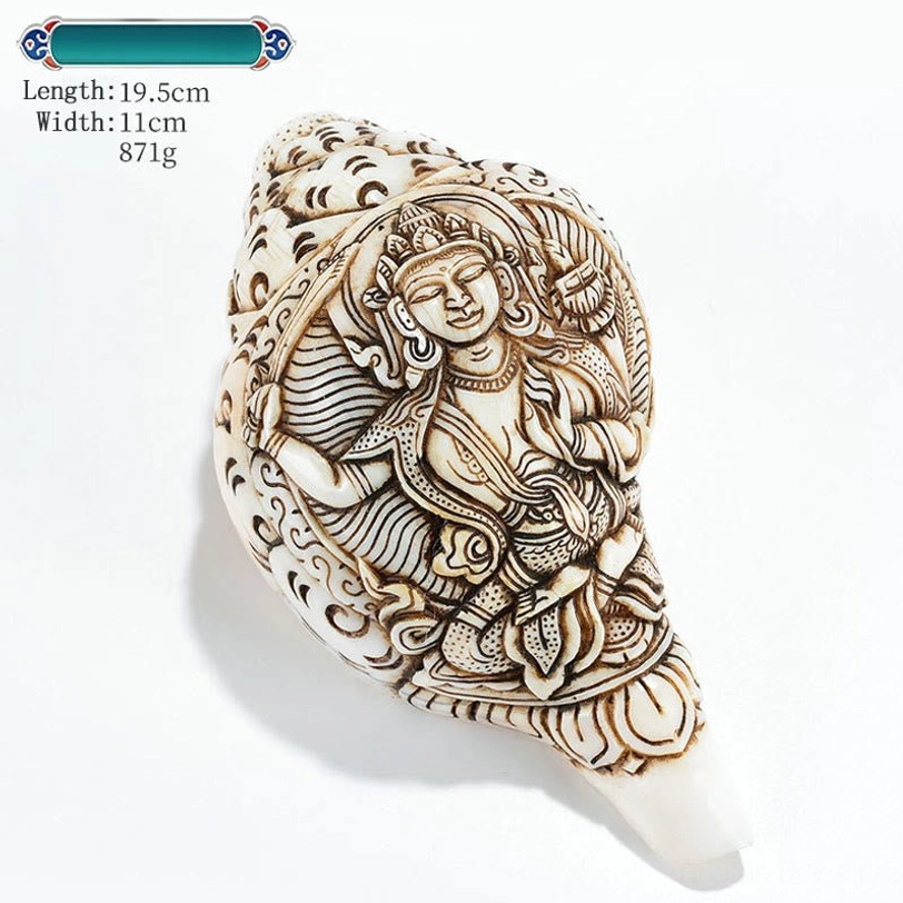 Premium Tibetan hand-engraved conch shell Manjushri wisdom deity 15.9x11cm authentic Buddhist art
