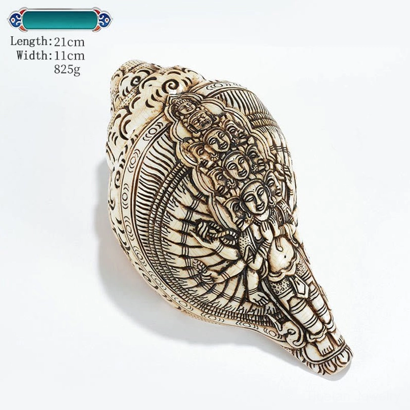Master artisan Tibetan engraved conch shell Thousand-armed Avalokitesvara 21x11cm natural decoration