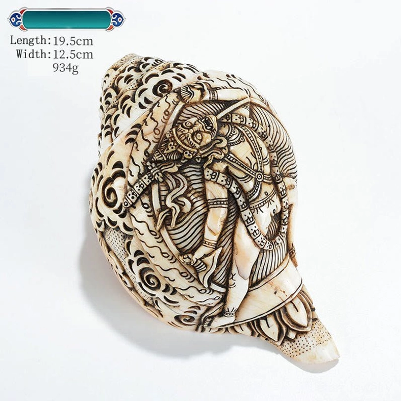 Handcrafted Tibetan engraved conch shell Vajrayogini Buddha 19.5x12.5cm natural shankha meditation piece