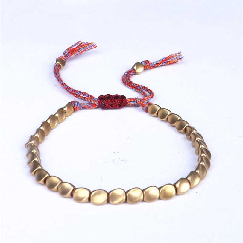 Matte finish Tibetan copper bracelet variant with minimalist beads and natural woven closure