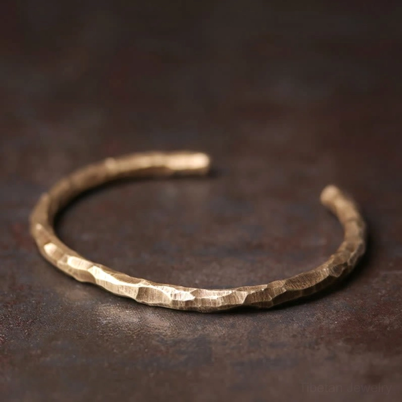 Authentic Tibetan handcrafted copper hammered cuff bracelet for abundance luck and spiritual grounding