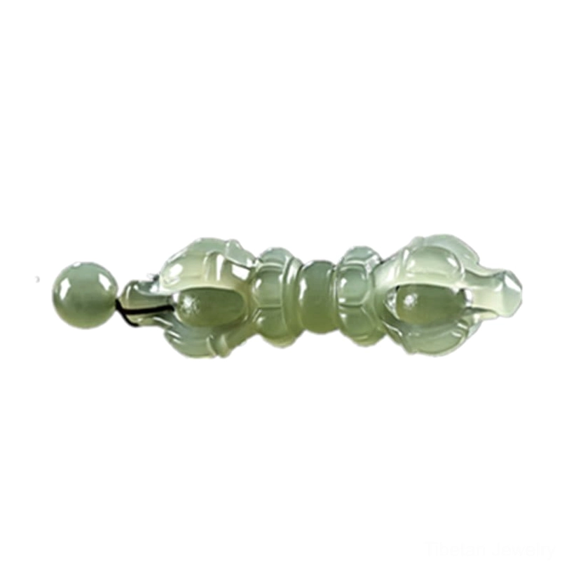 Tibetan Dorje Vajra necklace pendant featuring inlaid decorative beads and premium Hetian Jade material, spiritual jewelry detail shot