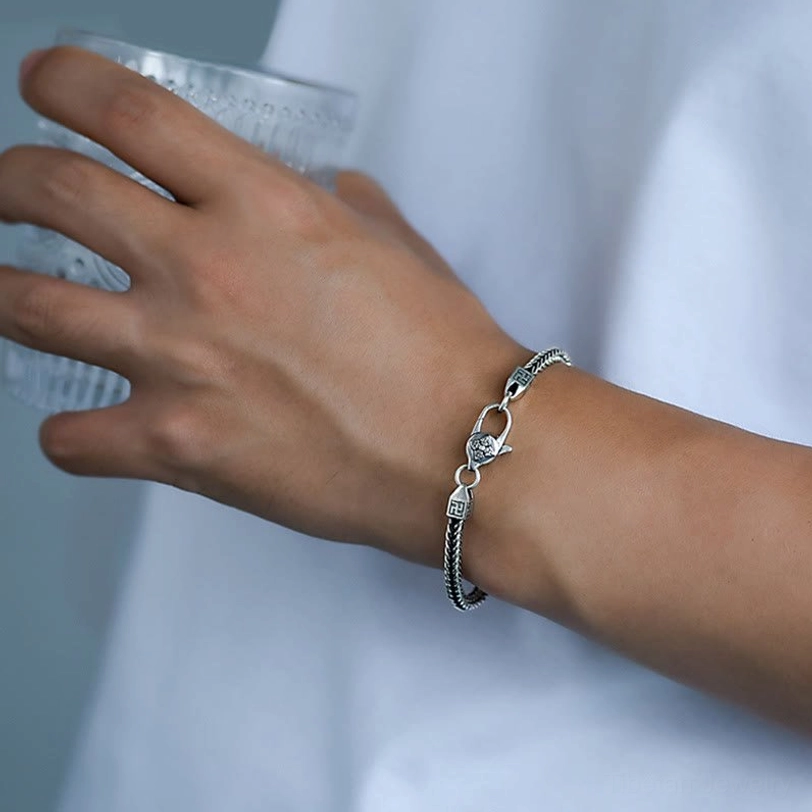 Tibetan Double Dorje Bracelet - Worn on wrist daily wear showing chain design fit