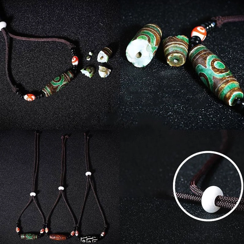 Tibetan dzi bead necklace sizing guide - adjustable cord length for comfortable wear and protection talisman