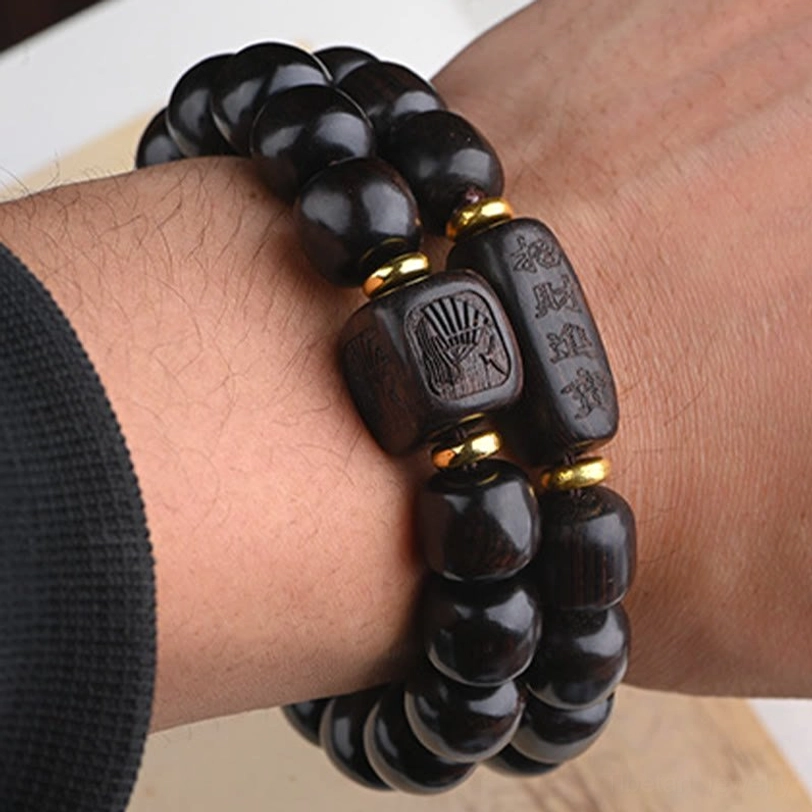 Tibetan ebony barrel beads bracelet unisex prosperity wealth abundance symbol