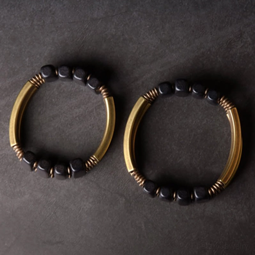 Tibetan double layer ebony brass balance bracelet size guide comparison, showing multiple sizes for women and men with wrist circumference measurements