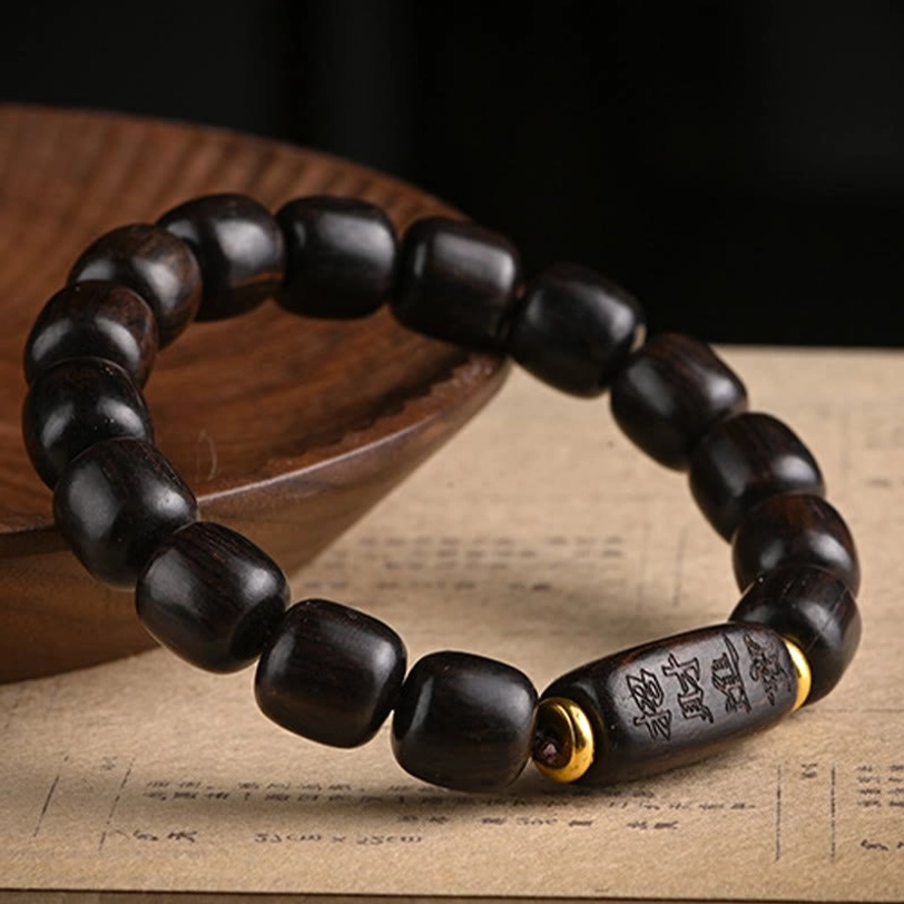 Tibetan ebony wood lucky treasure bracelet with barrel beads spiritual protection jewelry