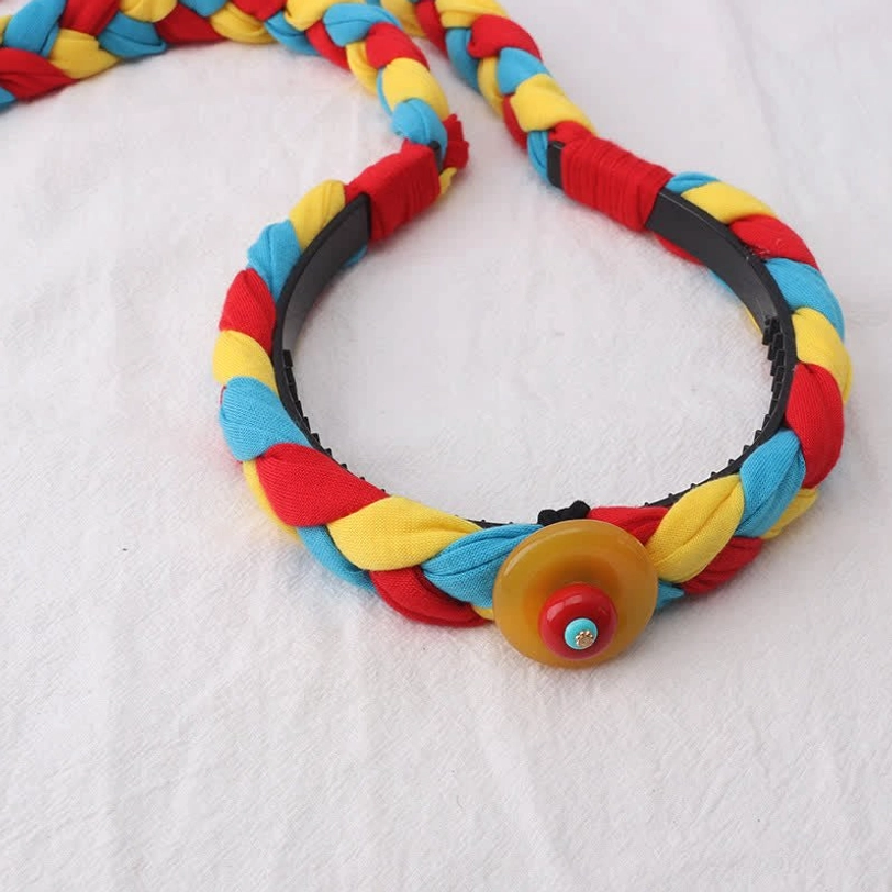 Tibetan ethnic hair decoration featuring yellow prismatic beads and carved copper ornament
