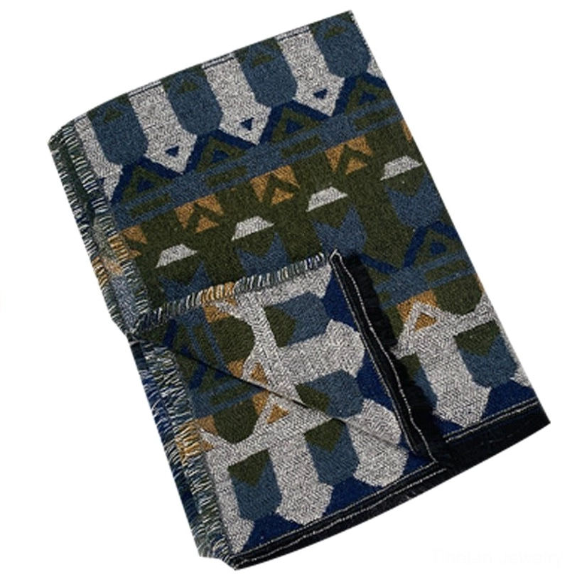 Tibetan ethnic scarf with bohemian style, geometric tribal weave and versatile wear options for fashion-forward culture enthusiasts