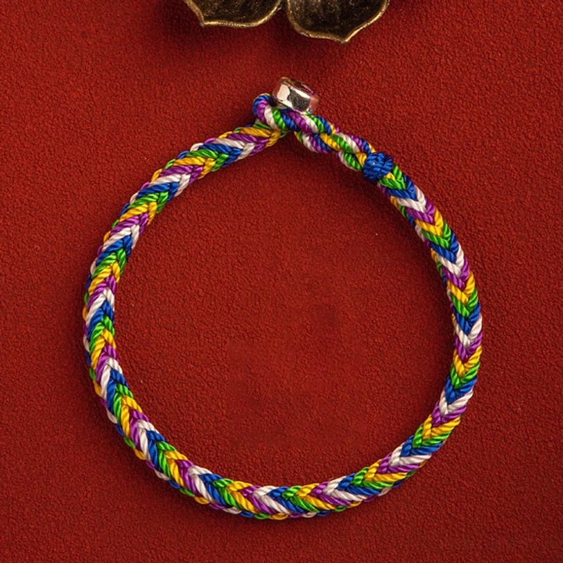 Tibetan five-element protection bracelet with handwoven multicolor threads and protective energy