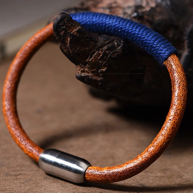 Premium Tibetan five elements magnetic leather bracelet - product showcase detail