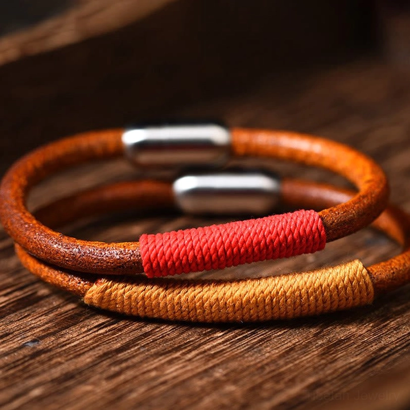 Tibetan five elements feng shui leather bracelet - wrist size fitting guide demonstration