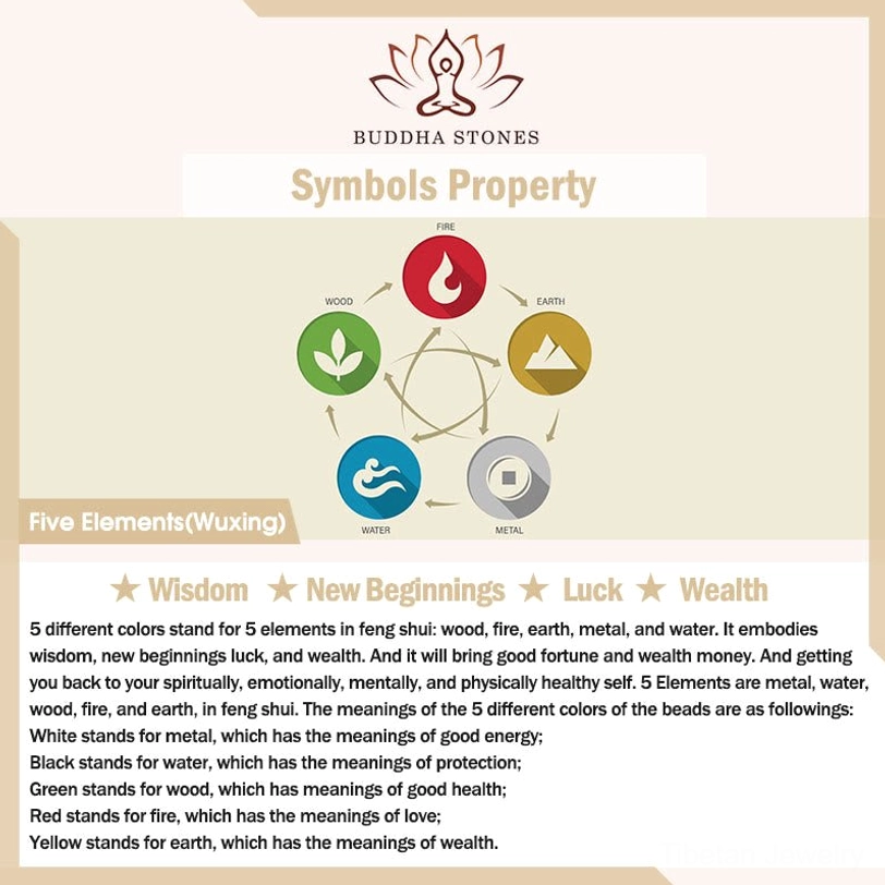 Tibetan five elements protective leather bracelet with feng shui meaning - spiritual wellness jewelry