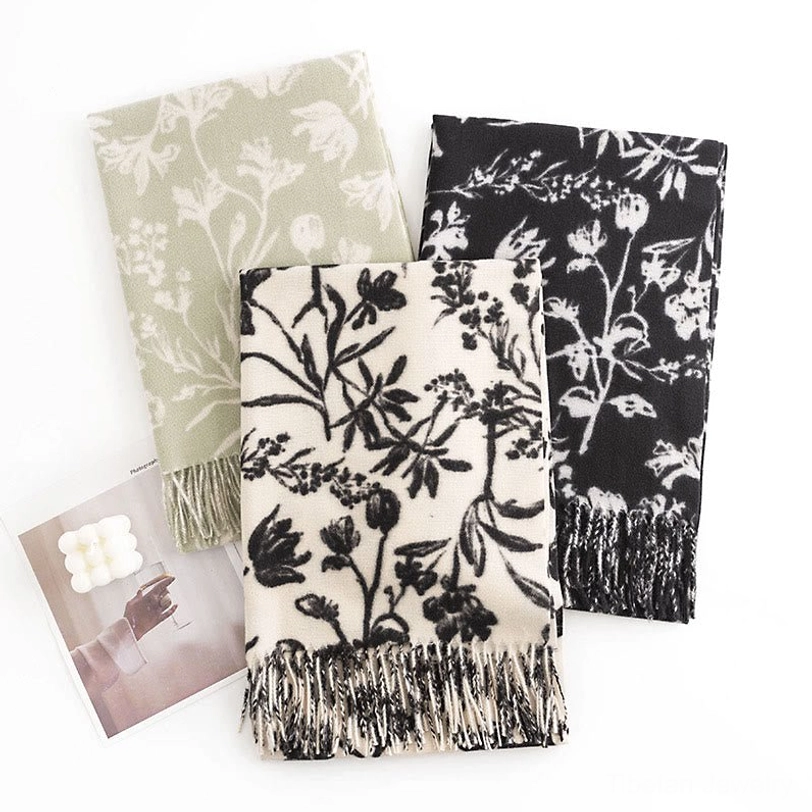 Tibetan floral shawl lifestyle styling showing versatile wear options as wrap, throw, and meditation blanket