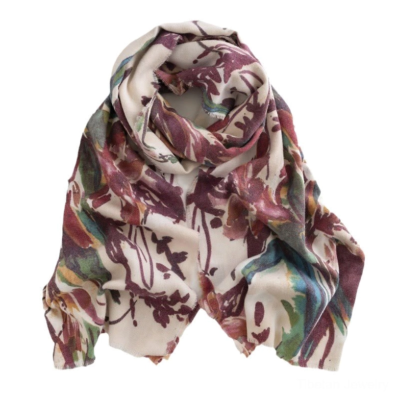 Tibetan floral print wrap final presentation view highlighting product quality and design beauty