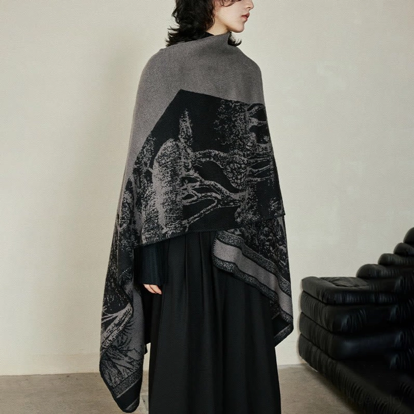 Tibetan reversible shawl wrap jacquard weave close-up showing forest animal motifs