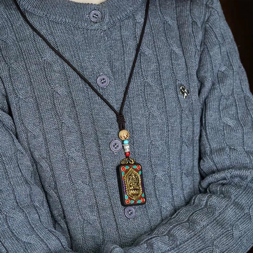 Tibetan Ganesha obstacle remover necklace ebony wood transformation symbol